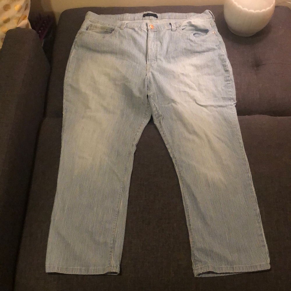 Lee Capri denim and white striped jeans